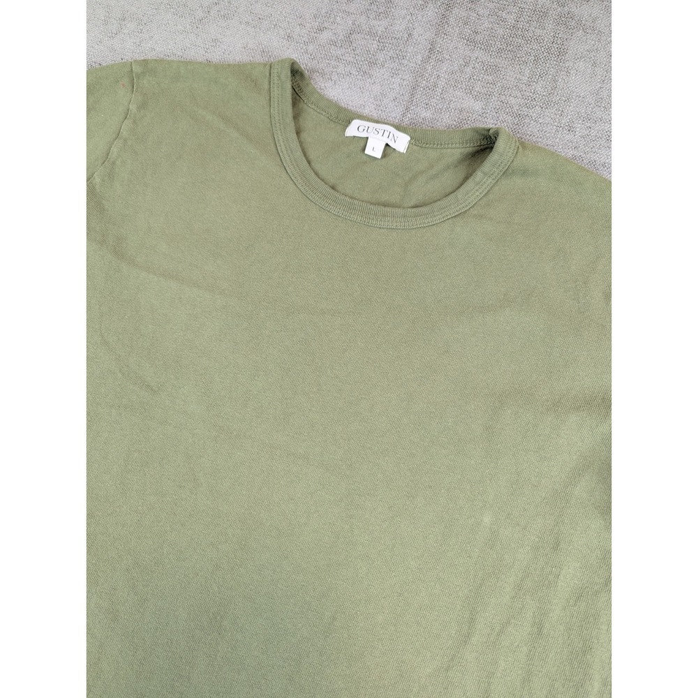 Gustin Shirt Men L Green Cotton Crew Neck Minimalist Classic Tee USA Made Basics